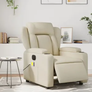Electric Massage Recliner Chair Cream Faux Leather