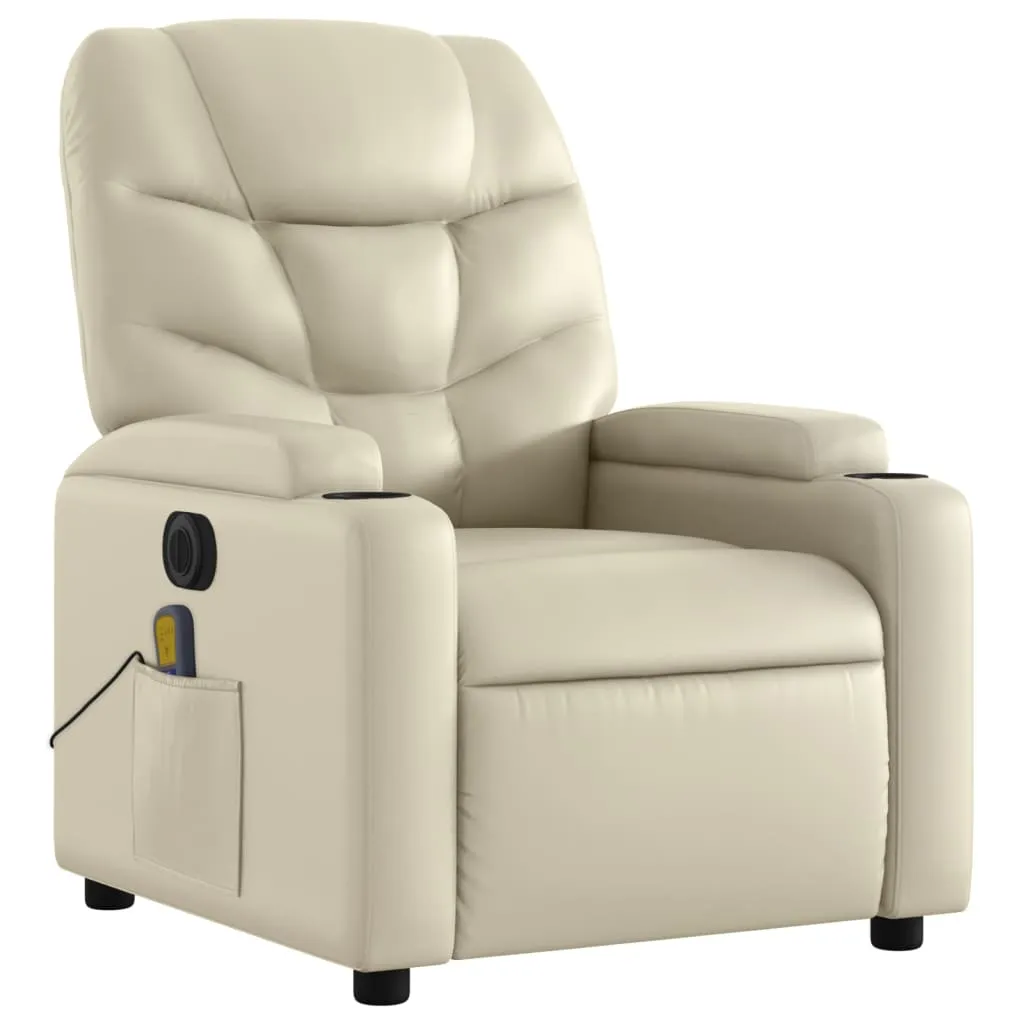 Electric Massage Recliner Chair Cream Faux Leather