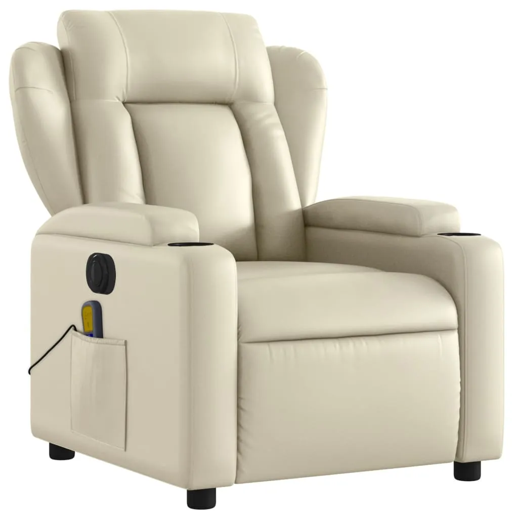 Electric Massage Recliner Chair Cream Faux Leather