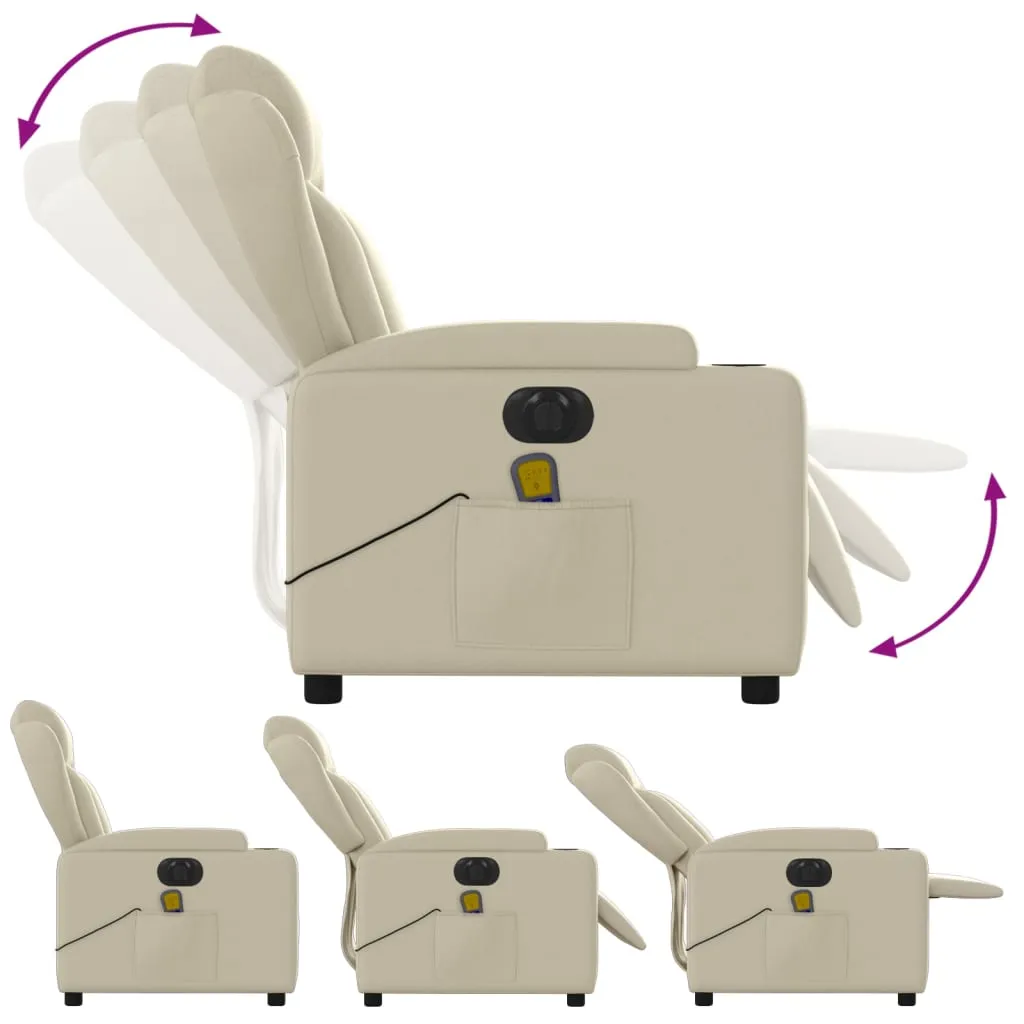 Electric Massage Recliner Chair Cream Faux Leather