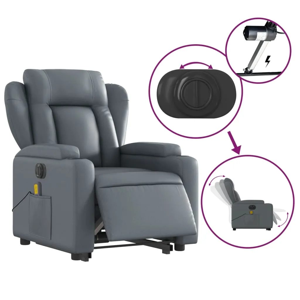 Electric Stand up Massage Recliner Chair Gray Faux Leather
