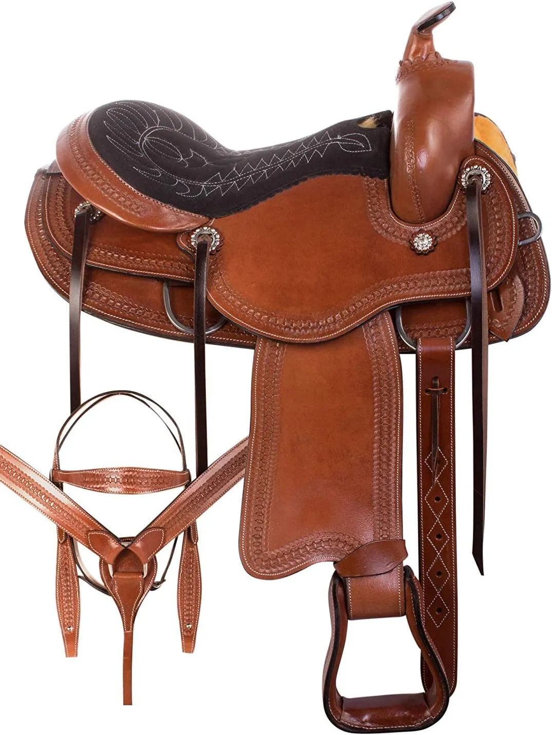 Elegant Elite Leather Barrel Racing Saddle Made of Genuine Pure Leather Barrel Horse Saddle Light Weight Saddles Long Horn Racing Saddles (14.5 inches, Moccasin Brown)