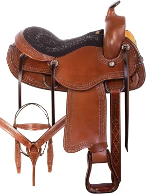 Elegant Elite Leather Barrel Racing Saddle Made of Genuine Pure Leather Barrel Horse Saddle Light Weight Saddles Long Horn Racing Saddles (14.5 inches, Moccasin Brown)