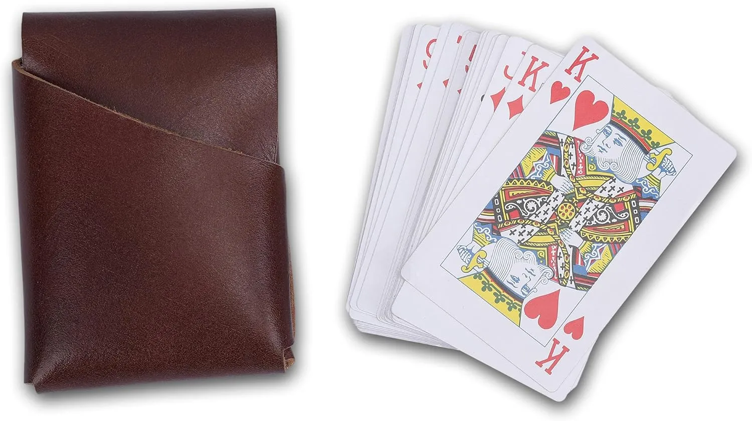 Elegant Full-Grain Leather Playing Card Holder - Handcrafted, Secure Playing Card Case - Ideal for Poker, Bridge - Stylish Travel Accessory (Wine)