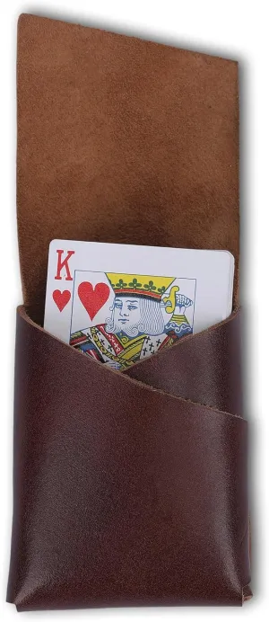 Elegant Full-Grain Leather Playing Card Holder - Handcrafted, Secure Playing Card Case - Ideal for Poker, Bridge - Stylish Travel Accessory (Wine)
