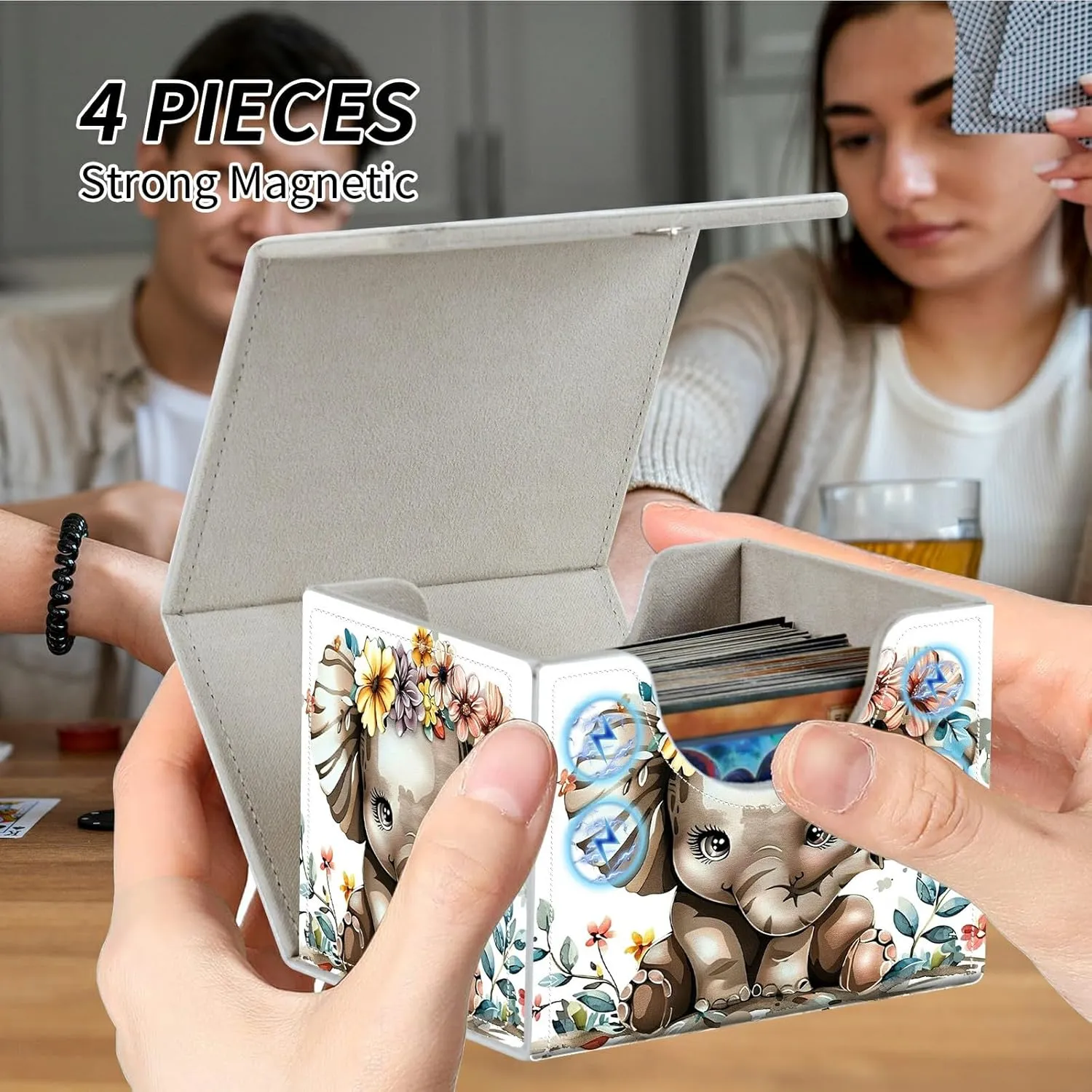 Elephant With Colorful Flowers Card Deck Box Trading Cards with Strong Magnet Commander Deck Box Card Storage Box Magic Premium Card Storage Box Case Cover for TCG CCG Magic Cards