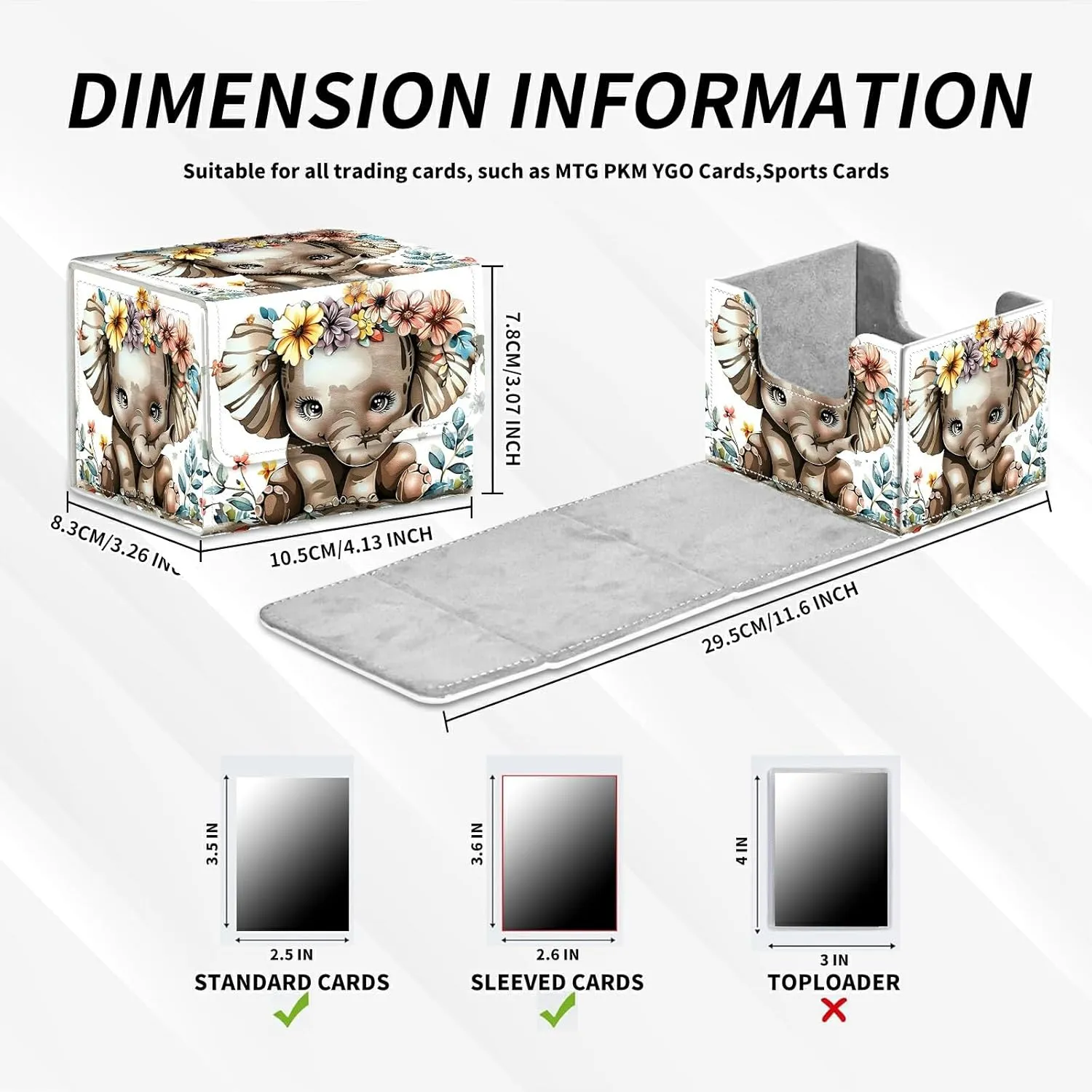 Elephant With Colorful Flowers Card Deck Box Trading Cards with Strong Magnet Commander Deck Box Card Storage Box Magic Premium Card Storage Box Case Cover for TCG CCG Magic Cards