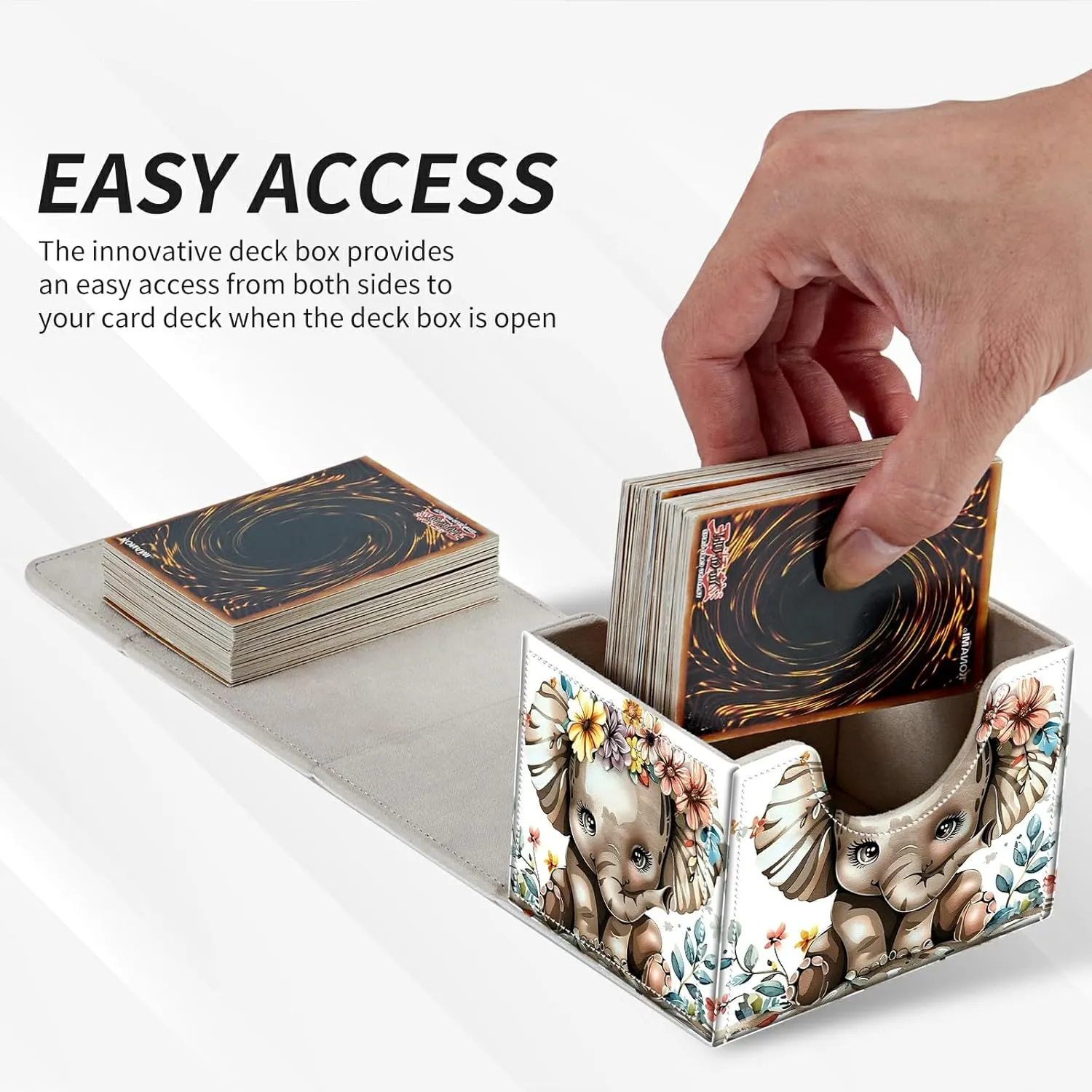 Elephant With Colorful Flowers Card Deck Box Trading Cards with Strong Magnet Commander Deck Box Card Storage Box Magic Premium Card Storage Box Case Cover for TCG CCG Magic Cards
