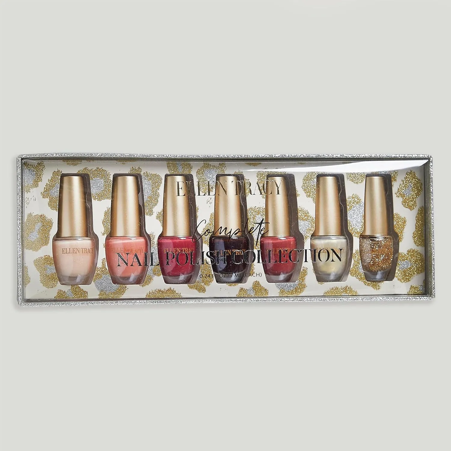 ELLEN TRACY Nail Polish Set - 7 Color Fingernail Polish for Women & Girls, Glossy & Glitter Quick Dry, Gold Leopard