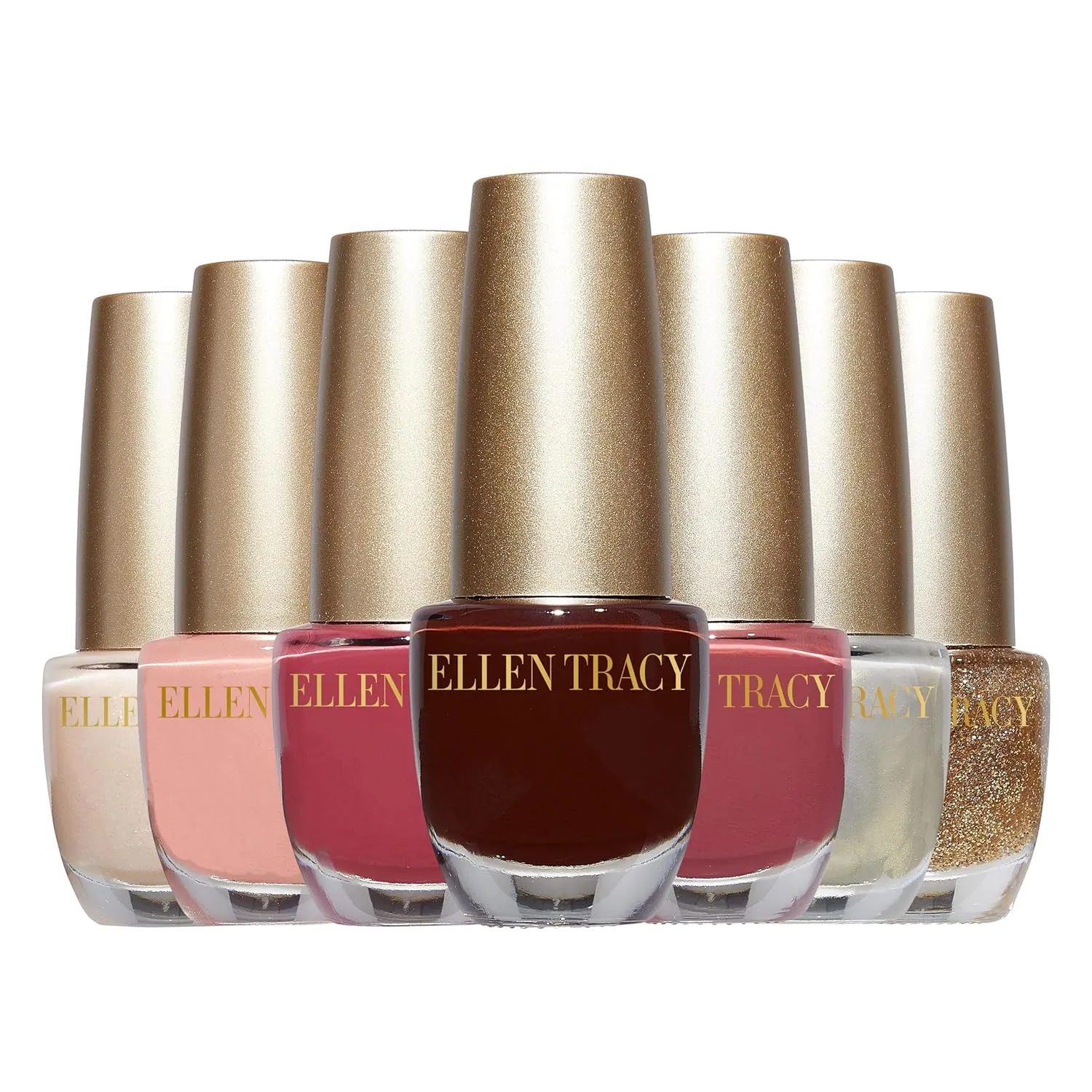 ELLEN TRACY Nail Polish Set - 7 Color Fingernail Polish for Women & Girls, Glossy & Glitter Quick Dry, Gold Leopard