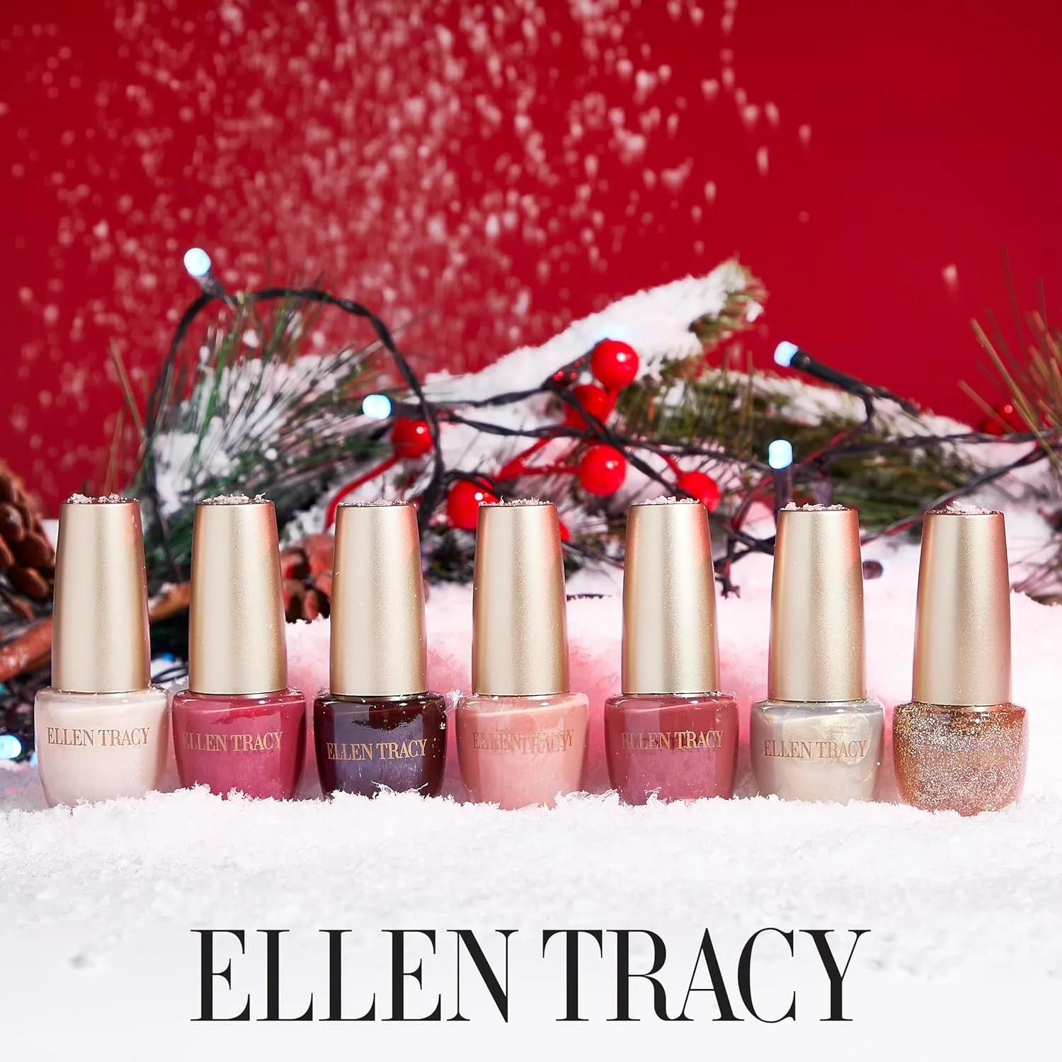 ELLEN TRACY Nail Polish Set - 7 Color Fingernail Polish for Women & Girls, Glossy & Glitter Quick Dry, Gold Leopard