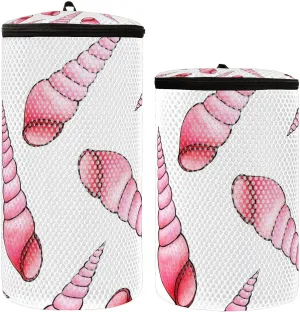 Elongated Seashells Shoe Washing Bag, 2 Pack Honeycomb Mesh Shoe Cleaning Laundry Bag with Zipper for Sneakers, Running Shoes, Sock, Bras