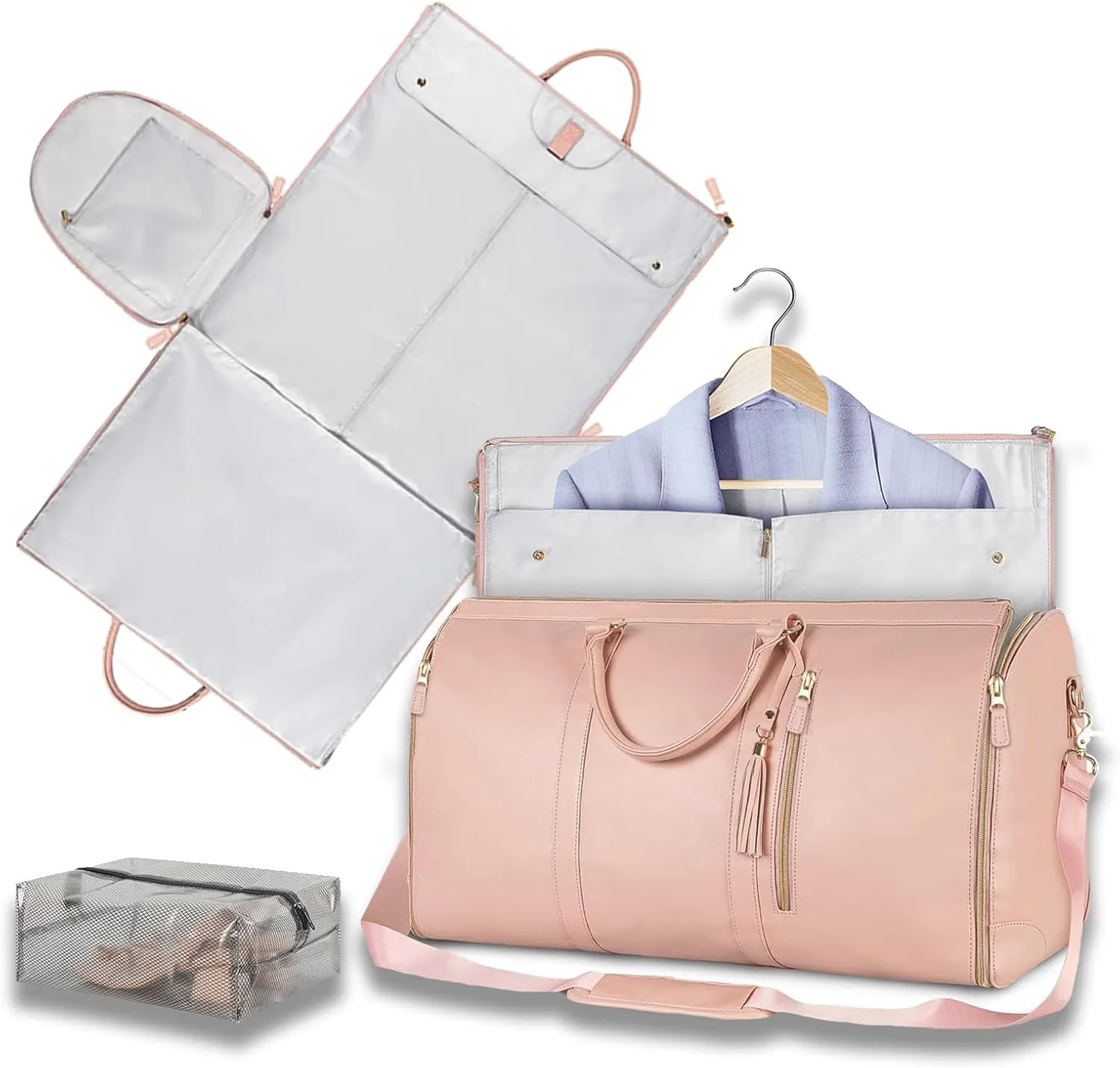 Emmafy Travel Smart-The Roomiest Carry-On Bag, 2025 New Emmafy Travelsmart Garment Duffle Bag, Crossbody Emmafy Travel Bags for Women, Foldable Clothing Bag, Luxhe Travel Bags (Pink)