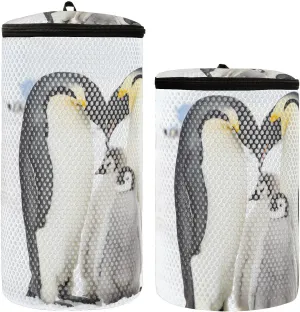 Emperor Penguin Family Parents with Baby Penguins Shoe Washing Bag, 2 Pack Honeycomb Mesh Shoe Cleaning Laundry Bag with Zipper for Sneakers, Running Shoes, Sock, Bras