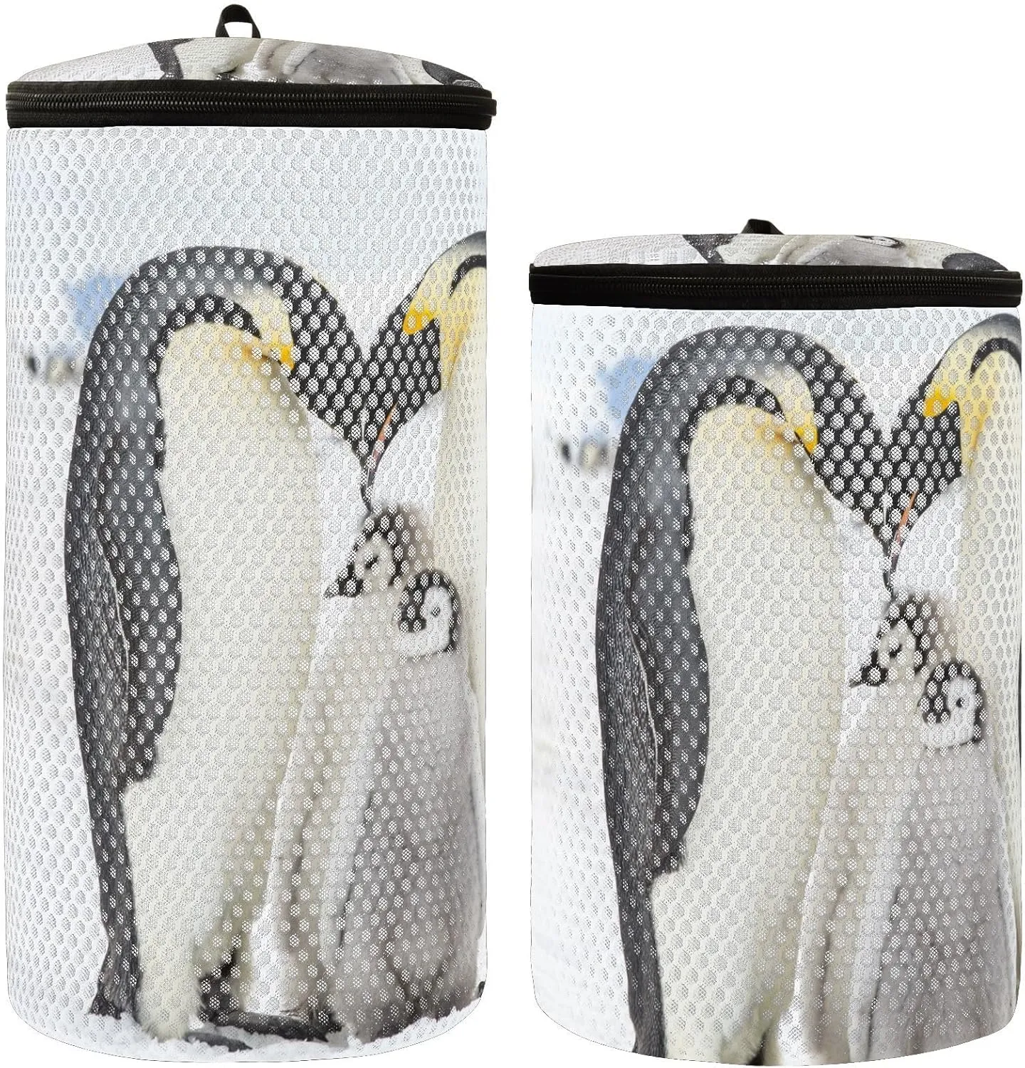 Emperor Penguin Family Parents with Baby Penguins Shoe Washing Bag, 2 Pack Honeycomb Mesh Shoe Cleaning Laundry Bag with Zipper for Sneakers, Running Shoes, Sock, Bras