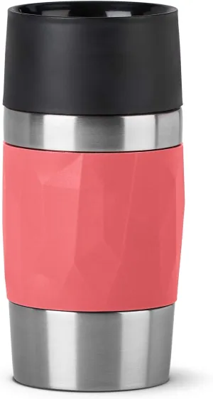 Emsa N21604 Travel Mug Compact Thermo/Insulated Stainless Steel Mug 0.3 Litres Hot 4 Hours Cold 8 Hours BPA Free 100% Leak Proof Dishwasher Safe 360° Drinking Opening Coral Red