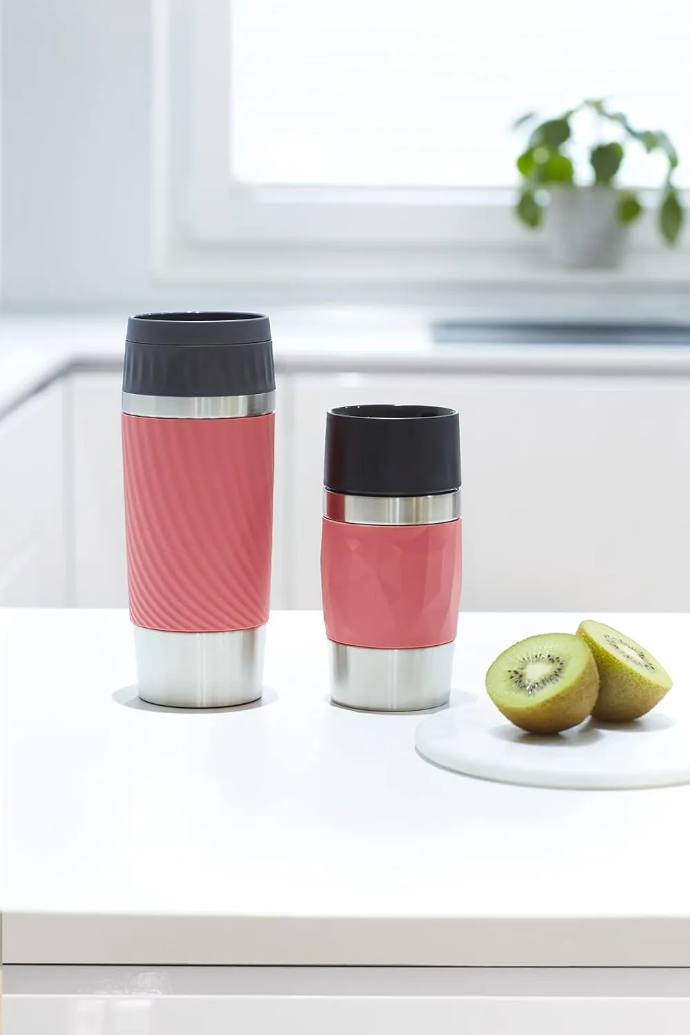 Emsa N21604 Travel Mug Compact Thermo/Insulated Stainless Steel Mug 0.3 Litres Hot 4 Hours Cold 8 Hours BPA Free 100% Leak Proof Dishwasher Safe 360° Drinking Opening Coral Red