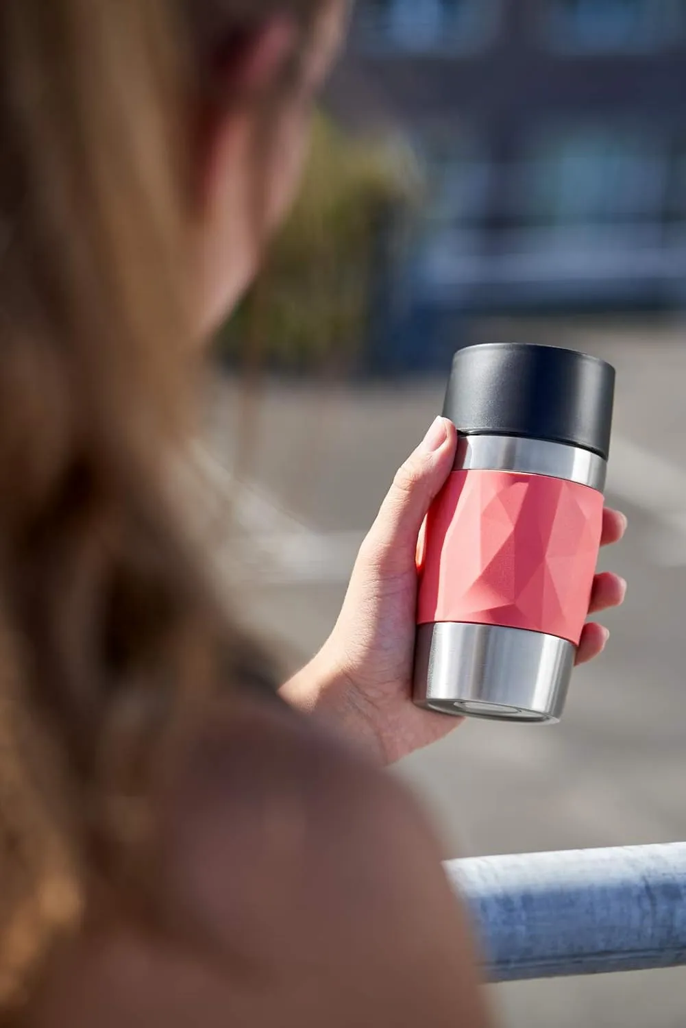 Emsa N21604 Travel Mug Compact Thermo/Insulated Stainless Steel Mug 0.3 Litres Hot 4 Hours Cold 8 Hours BPA Free 100% Leak Proof Dishwasher Safe 360° Drinking Opening Coral Red