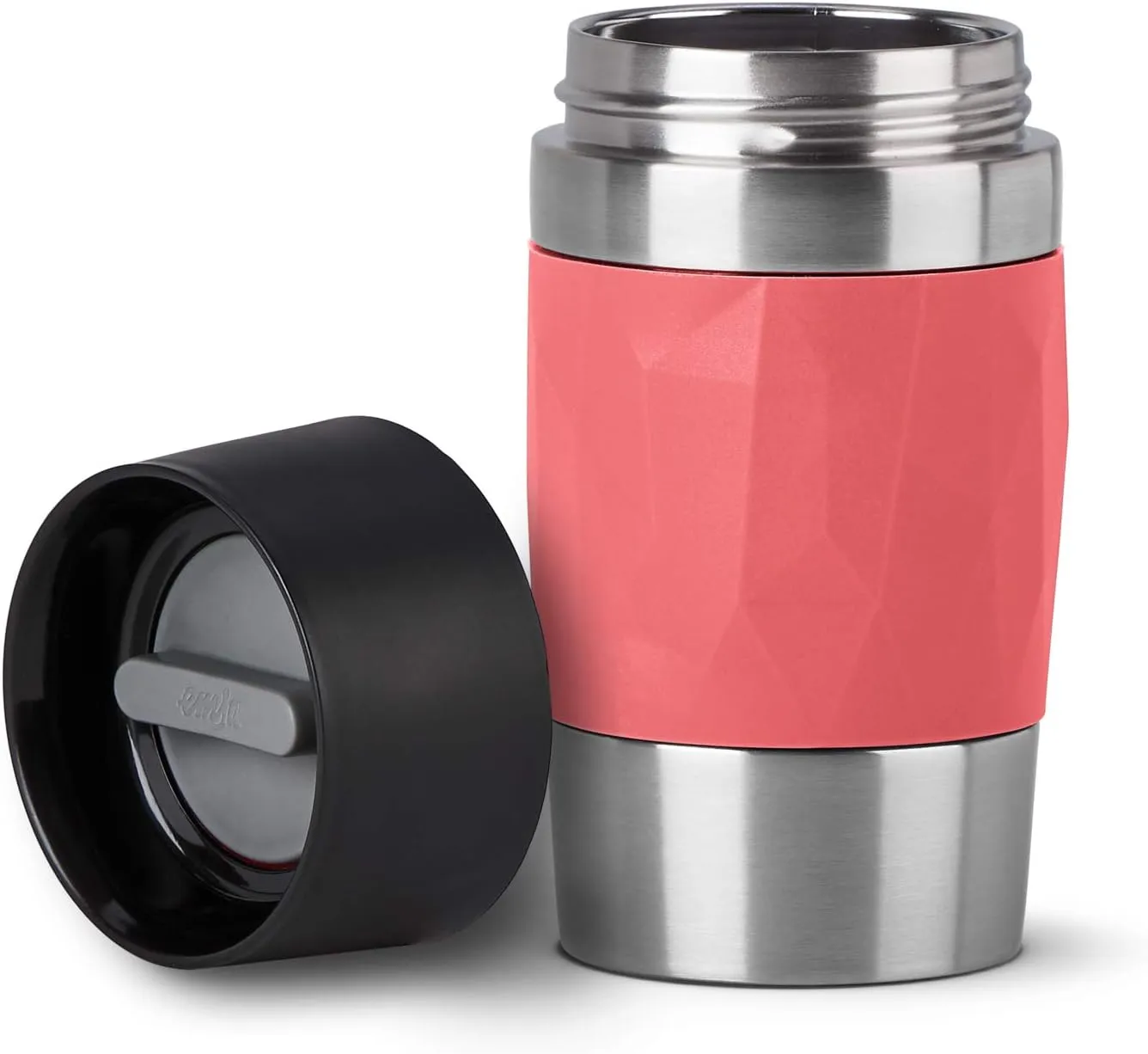Emsa N21604 Travel Mug Compact Thermo/Insulated Stainless Steel Mug 0.3 Litres Hot 4 Hours Cold 8 Hours BPA Free 100% Leak Proof Dishwasher Safe 360° Drinking Opening Coral Red