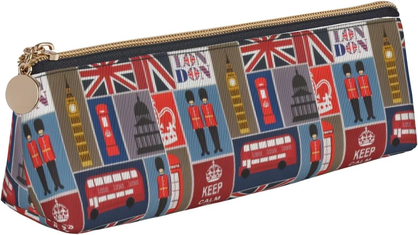 England Symbols Print Simple Pencil Case Triangle Pouch for Pens Makeup Art Supplies Daily Essentials