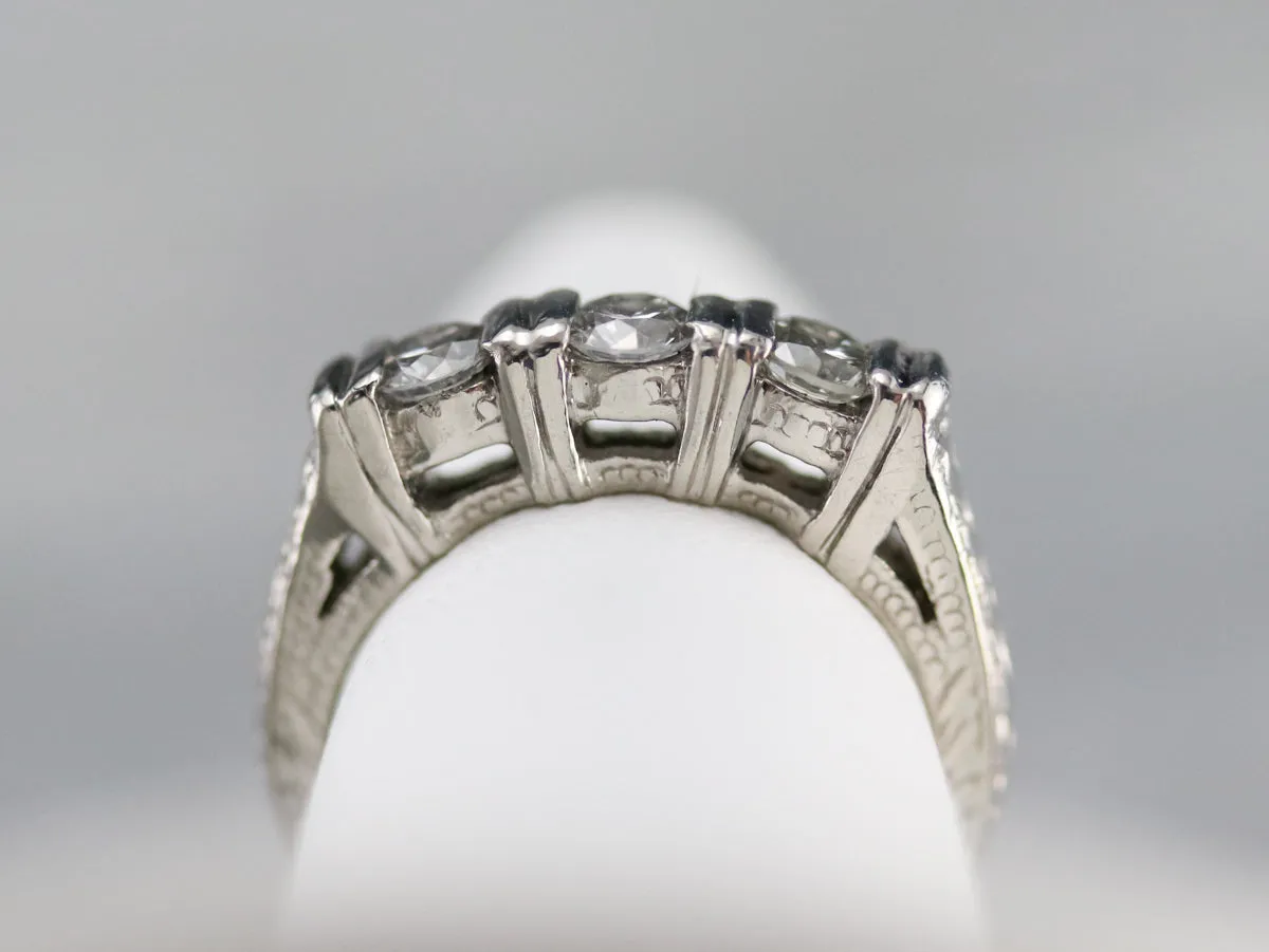 Engraved Three Stone Diamond Band