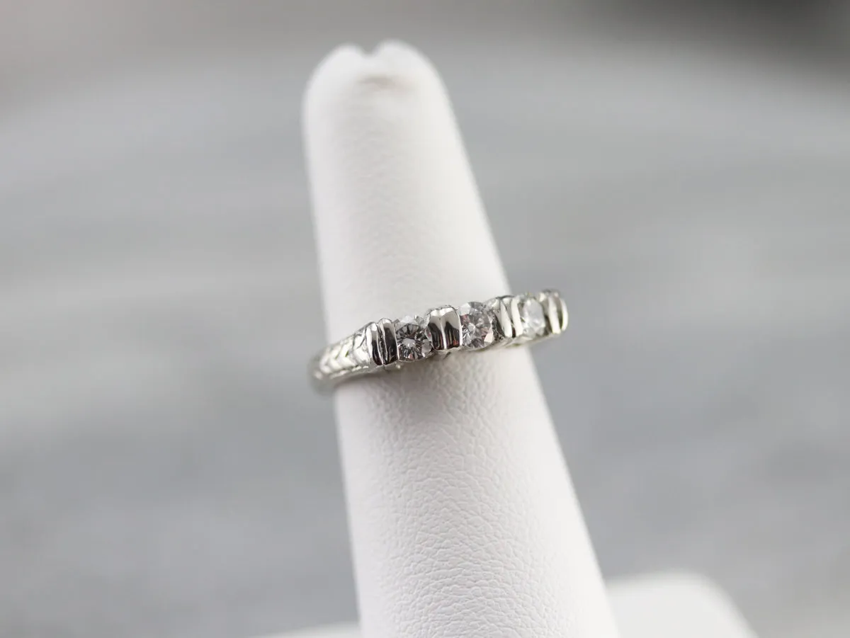 Engraved Three Stone Diamond Band