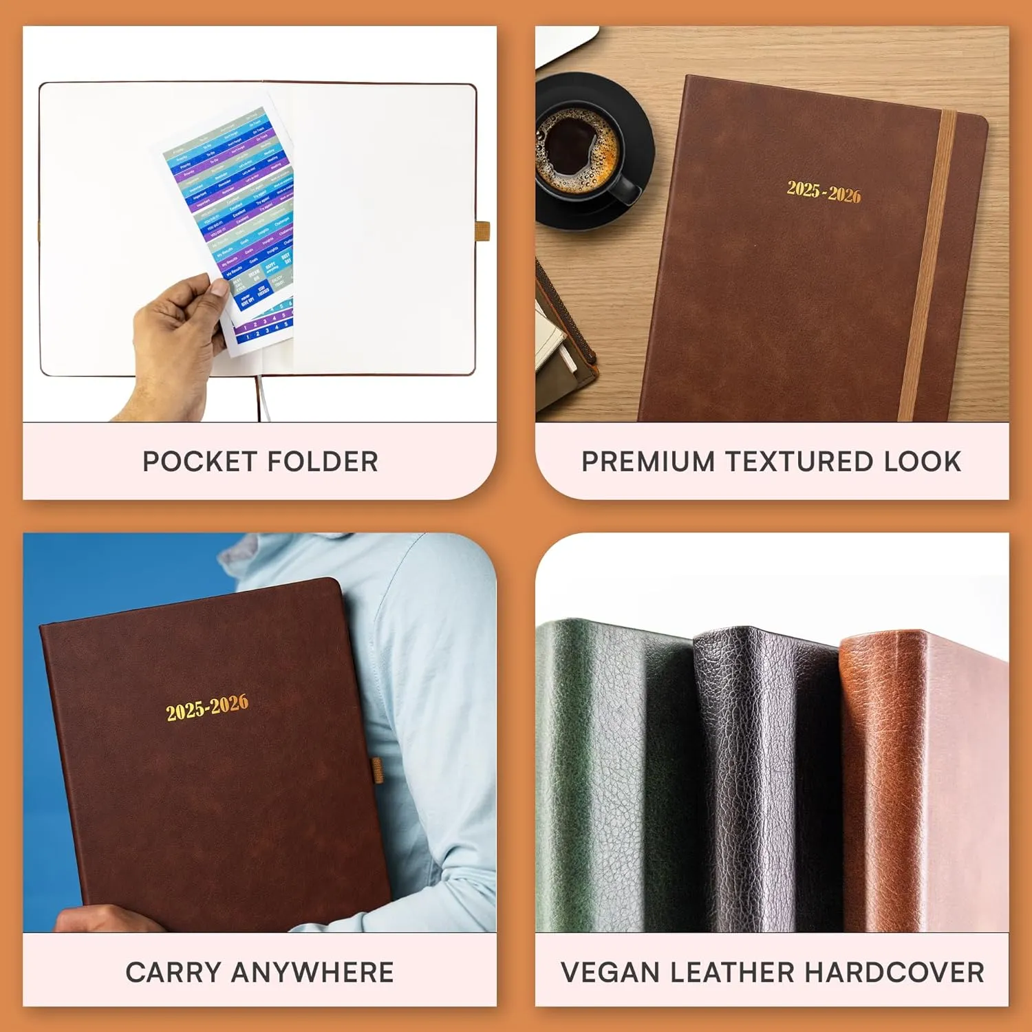 Ensight 2025-2026 HARDCOVER Leather Planner Weekly & Monthly - 8.5x11 Inches - Academic Planner Business Personal or Student - Pen Holder, Thick Paper, July 2025 - June 2026 (Dark Brown)