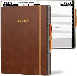 Ensight 2025-2026 HARDCOVER Leather Planner Weekly & Monthly - 8.5x11 Inches - Academic Planner Business Personal or Student - Pen Holder, Thick Paper, July 2025 - June 2026 (Dark Brown)