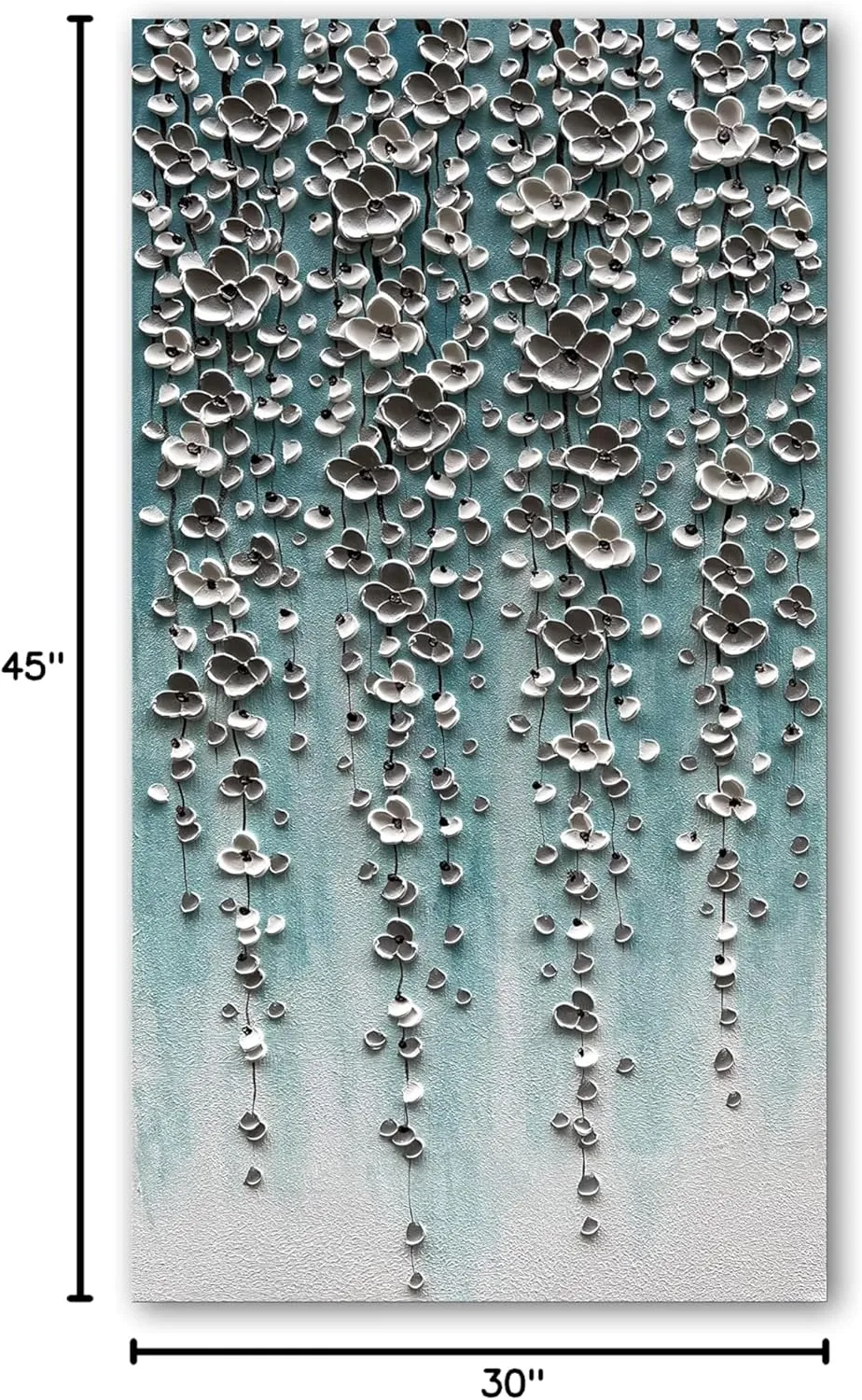 Epicler Large-Scale Oil Painting on Canvas Wall Art,46x23 inches Hand-Painted White Flower Wall Painting, Abstract Canvas Wall Art for Home Wall Decoration