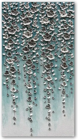 Epicler Large-Scale Oil Painting on Canvas Wall Art,46x23 inches Hand-Painted White Flower Wall Painting, Abstract Canvas Wall Art for Home Wall Decoration