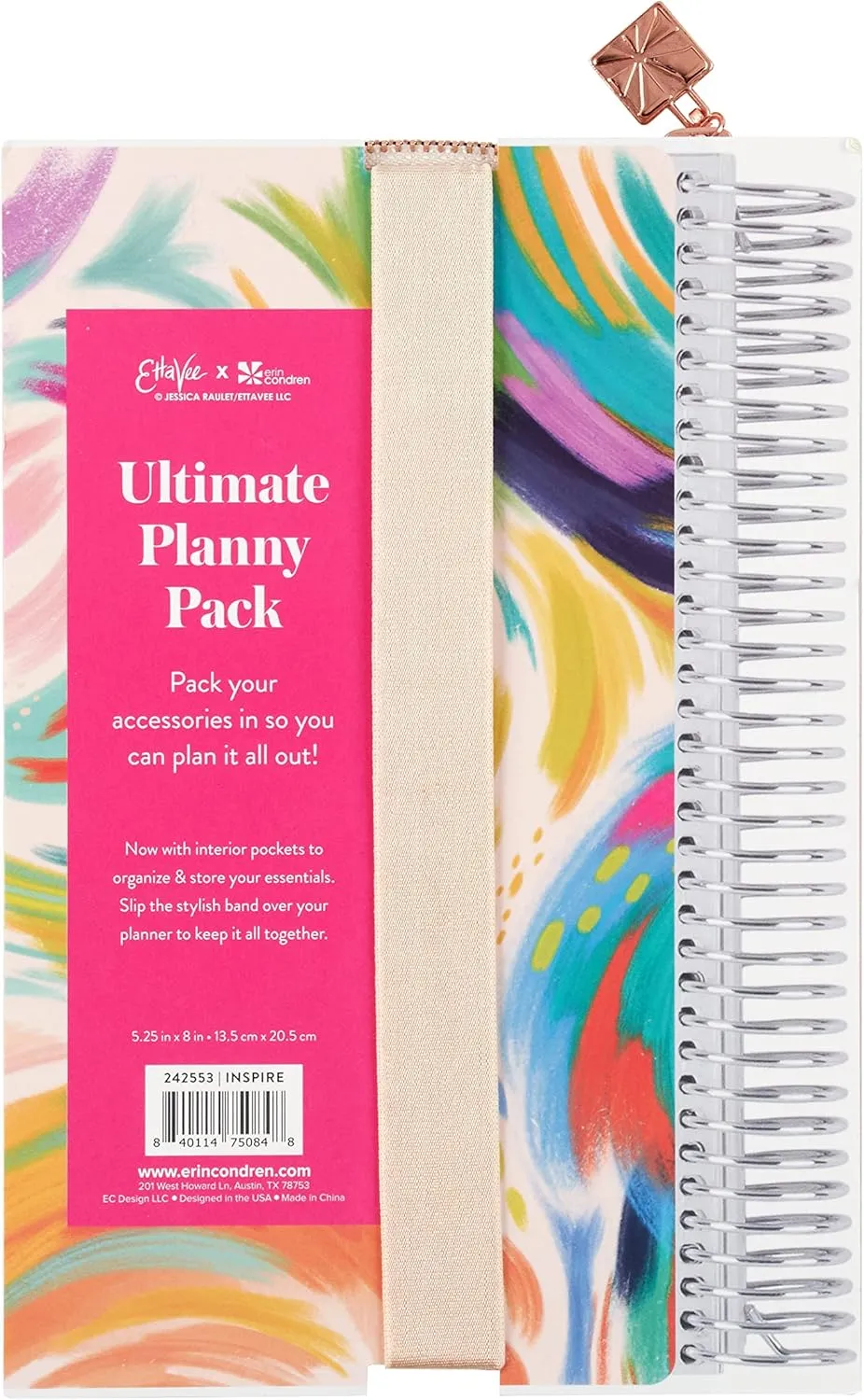 Erin Condren Ultimate Planny Pack, Vegan Leather Organizer for Travel, Work, and School, Stylish & Durable Multi-Compartment Storage Case With Metal Zipper for Pens and Accessories, EttaVee Inspire
