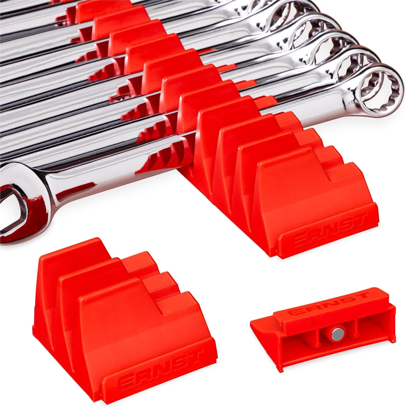 Ernst Manufacturing Wrench Pro - Modular Wrench Organizer for 20 Tools with Magnetic Base (Red) - Made in the USA