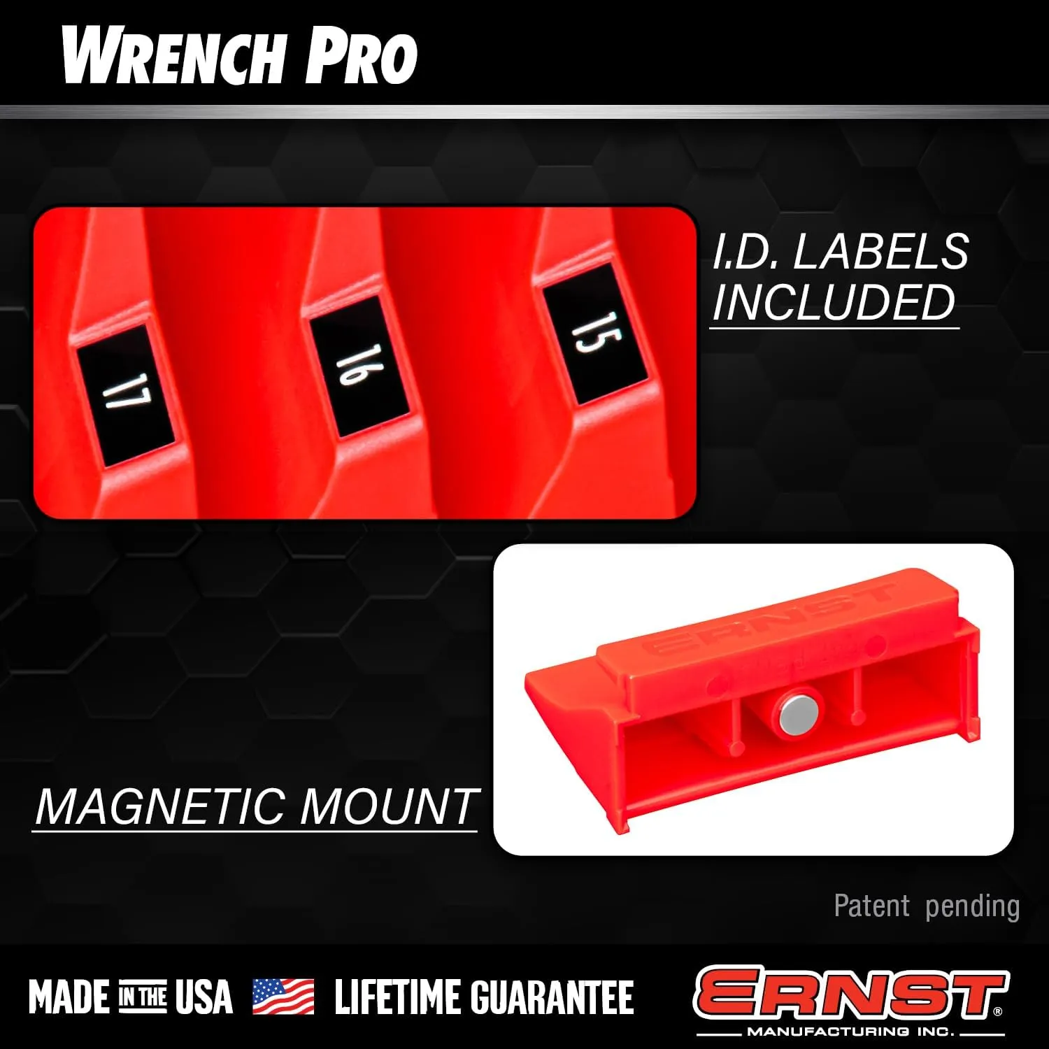 Ernst Manufacturing Wrench Pro - Modular Wrench Organizer for 20 Tools with Magnetic Base (Red) - Made in the USA