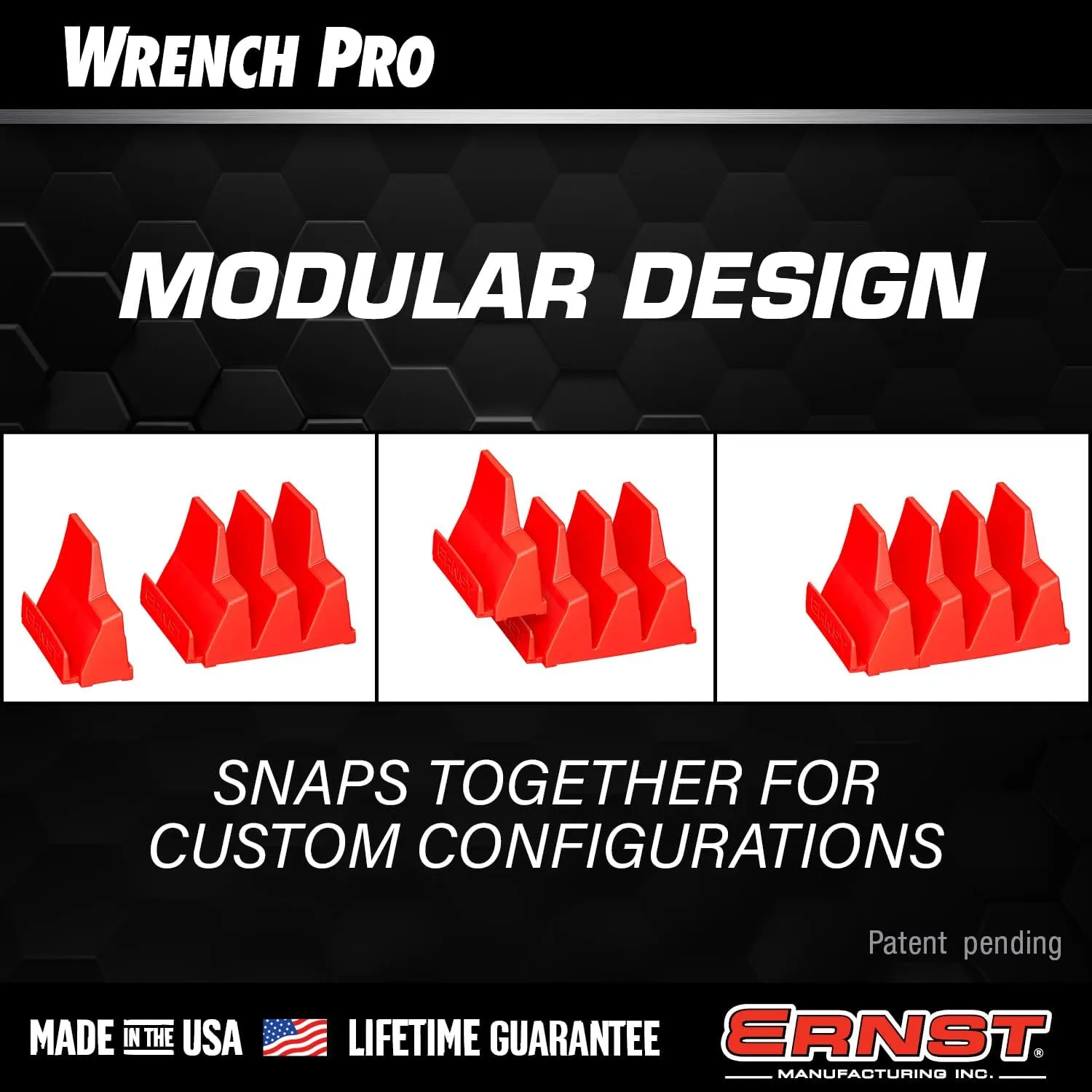 Ernst Manufacturing Wrench Pro - Modular Wrench Organizer for 20 Wrenches with Anti-Slip Cleats - Made in the USA