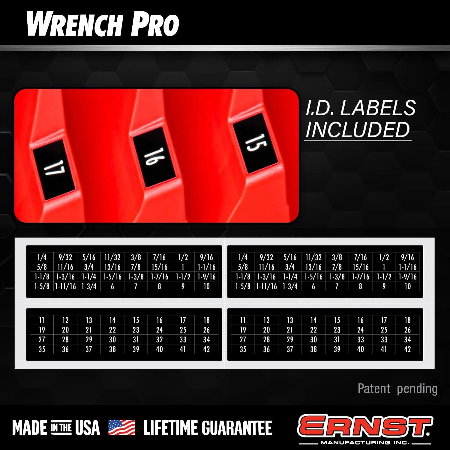 Ernst Manufacturing Wrench Pro Wrench Storage for 20 Wrenches with Anti-Slip Cleats - Hi-Viz - Made in USA
