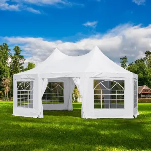 EROMMY 20x15ft Party Tent, White Wedding Tent, Octagonal Heavy Duty Canopy with 6 Removable Sidewalls, 6 Church Windows and 2 Pull-Back Doors, Outdoor Gazebo Pavilion Shelter Tent for Party, Event
