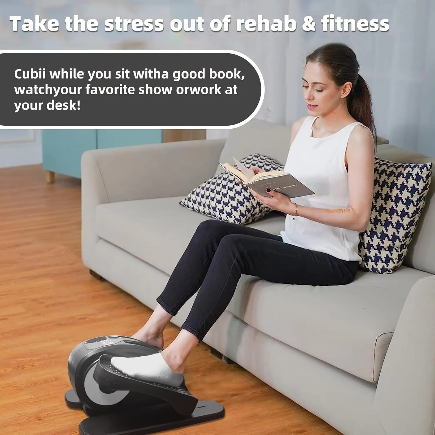 ESL Under Desk Elliptical - Portable Leg Exerciser for Seniors, Compact Seated Elliptical with Remote Control, LCD Display Electric Elliptical Trainers