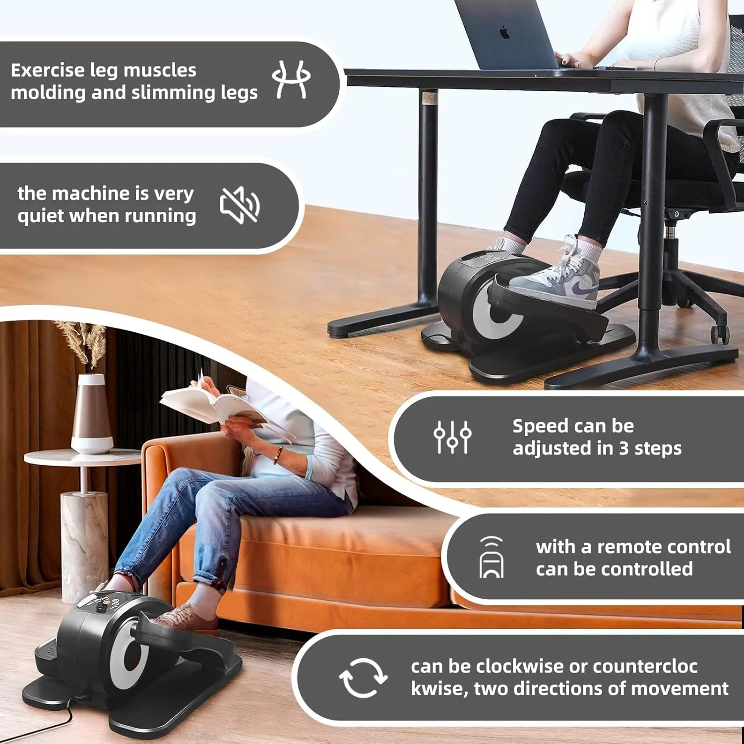 ESL Under Desk Elliptical - Portable Leg Exerciser for Seniors, Compact Seated Elliptical with Remote Control, LCD Display Electric Elliptical Trainers