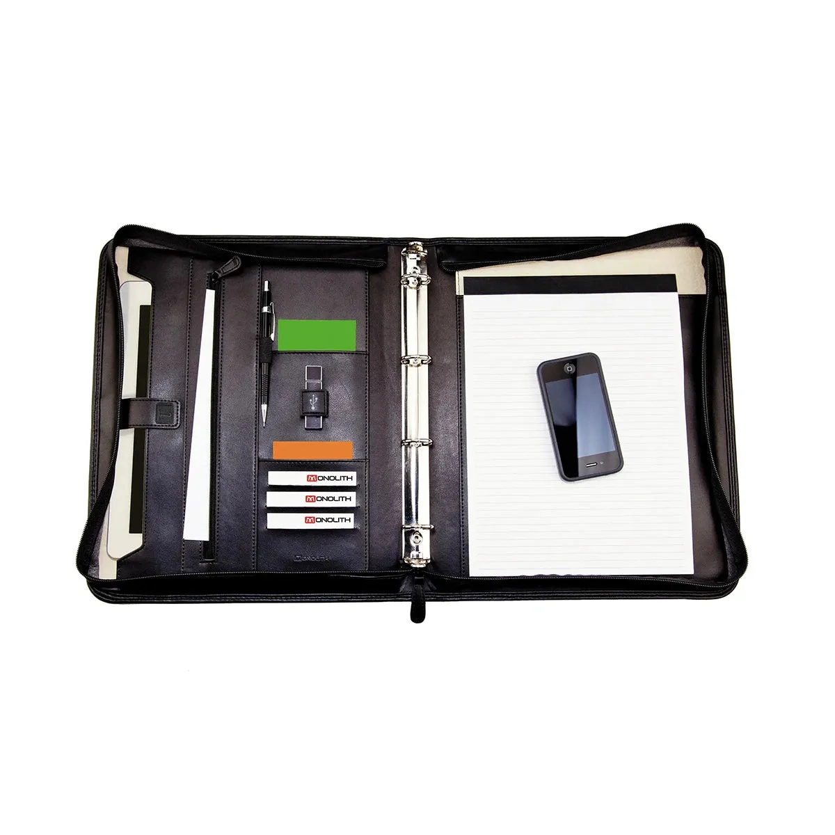 Executive Leather Folio with Zipped Ring Binder