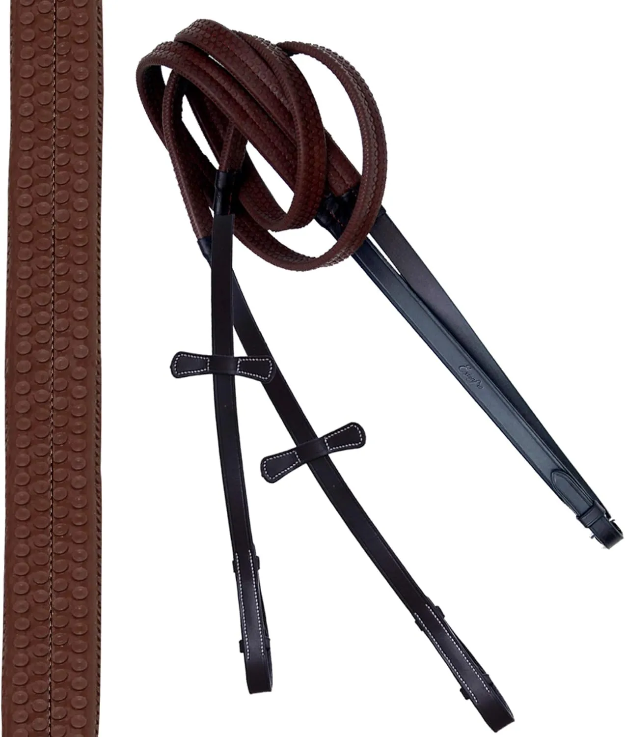 Exion Anatomical Figure 8 Bridle with Broad Mono Crown Piece | Fancy Stitching Square Raised Noseband | Soft Padding on Crown, Brow & Noseband | Rubber Grip Reins for Horse