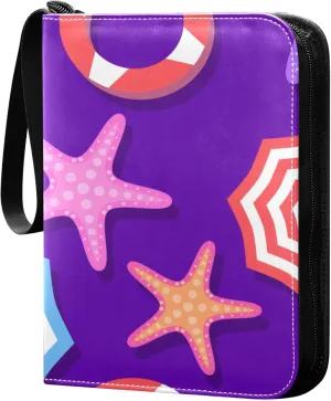 Exnundod 4 Pocket Trading Card Binder Beach Starfish PU Leather Card Collection Binder Colorful Sports Card Binder 400 Cards Organizer Binder Collectible Trading Card Albums