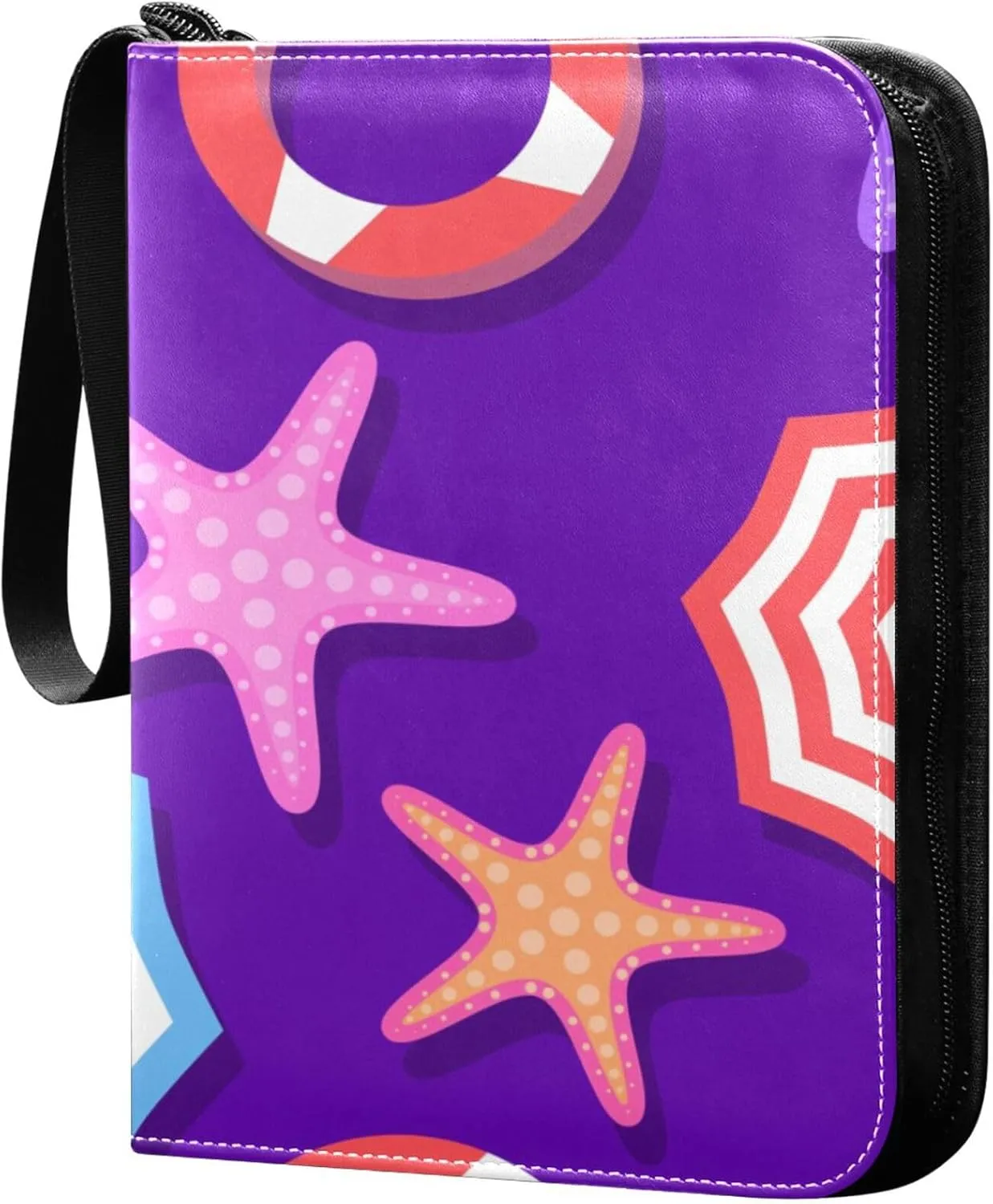 Exnundod 4 Pocket Trading Card Binder Beach Starfish PU Leather Card Collection Binder Colorful Sports Card Binder 400 Cards Organizer Binder Collectible Trading Card Albums