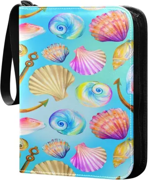 Exnundod 4 Pocket Trading Card Binder Colorful Conch Shells PU Leather Card Collection Binder Summer Nautical Sports Card Binder 400 Cards Organizer Binder Collectible Trading Card Albums