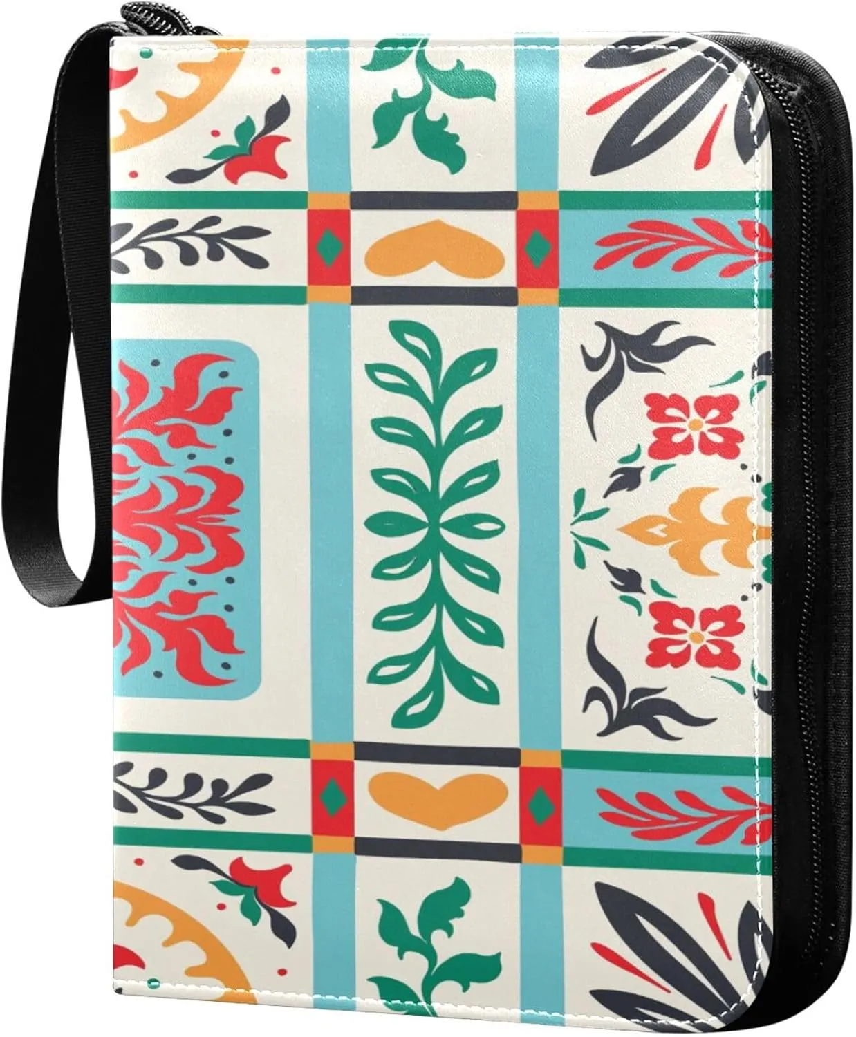 Exnundod 4 Pocket Trading Card Binder Colorful Flower Pattern PU Leather Card Collection Binder Unique 400 Cards Organizer Binder Collectible Trading Card Albums for Sports Game Card