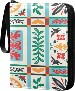 Exnundod 4 Pocket Trading Card Binder Colorful Flower Pattern PU Leather Card Collection Binder Unique 400 Cards Organizer Binder Collectible Trading Card Albums for Sports Game Card