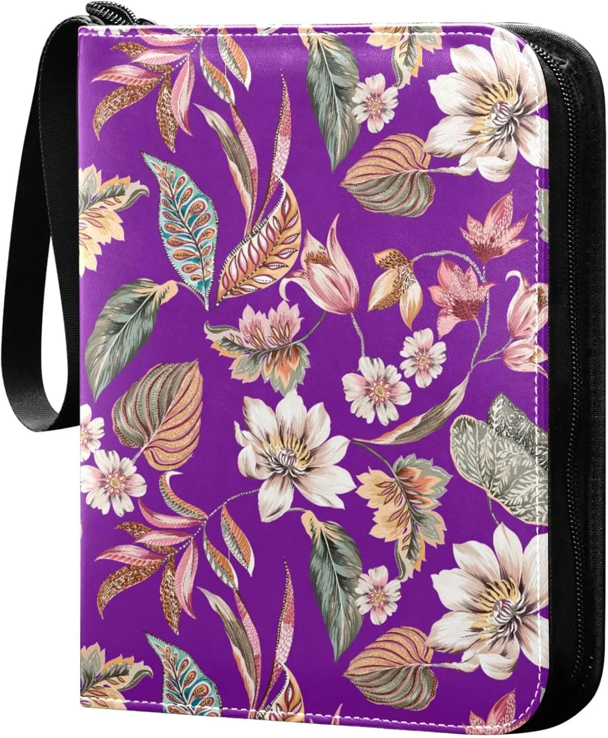 Exnundod 4 Pocket Trading Card Binder Colorful Flowers Leaves PU Leather Card Collection Binder Natural Ethnic Batik 400 Cards Organizer Binder Collectible Trading Card Albums for Sports Game Card
