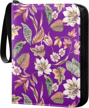 Exnundod 4 Pocket Trading Card Binder Colorful Flowers Leaves PU Leather Card Collection Binder Natural Ethnic Batik 400 Cards Organizer Binder Collectible Trading Card Albums for Sports Game Card