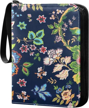 Exnundod 4 Pocket Trading Card Binder Colorful Oriental Flower PU Leather Card Collection Binder Spring Floral 400 Cards Organizer Binder Collectible Trading Card Albums for Sports Game Card