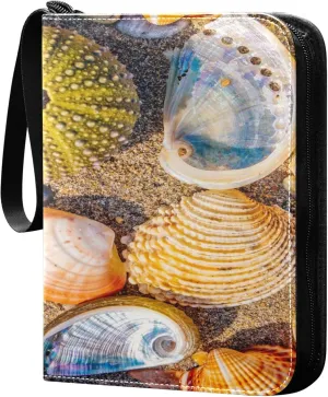 Exnundod 4 Pocket Trading Card Binder Colorful Sea Urchins Shells PU Leather Card Collection Binder Summer Beach Sports Card Binder 400 Cards Organizer Trading Card Albums for Cards