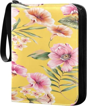 Exnundod 4 Pocket Trading Card Binder Colorful Spring Tropical Palm, PU Leather Card Collection Binder Flowers Watercolor 400 Cards Organizer Binder Collectible Trading Card Albums for Sports Game Ca